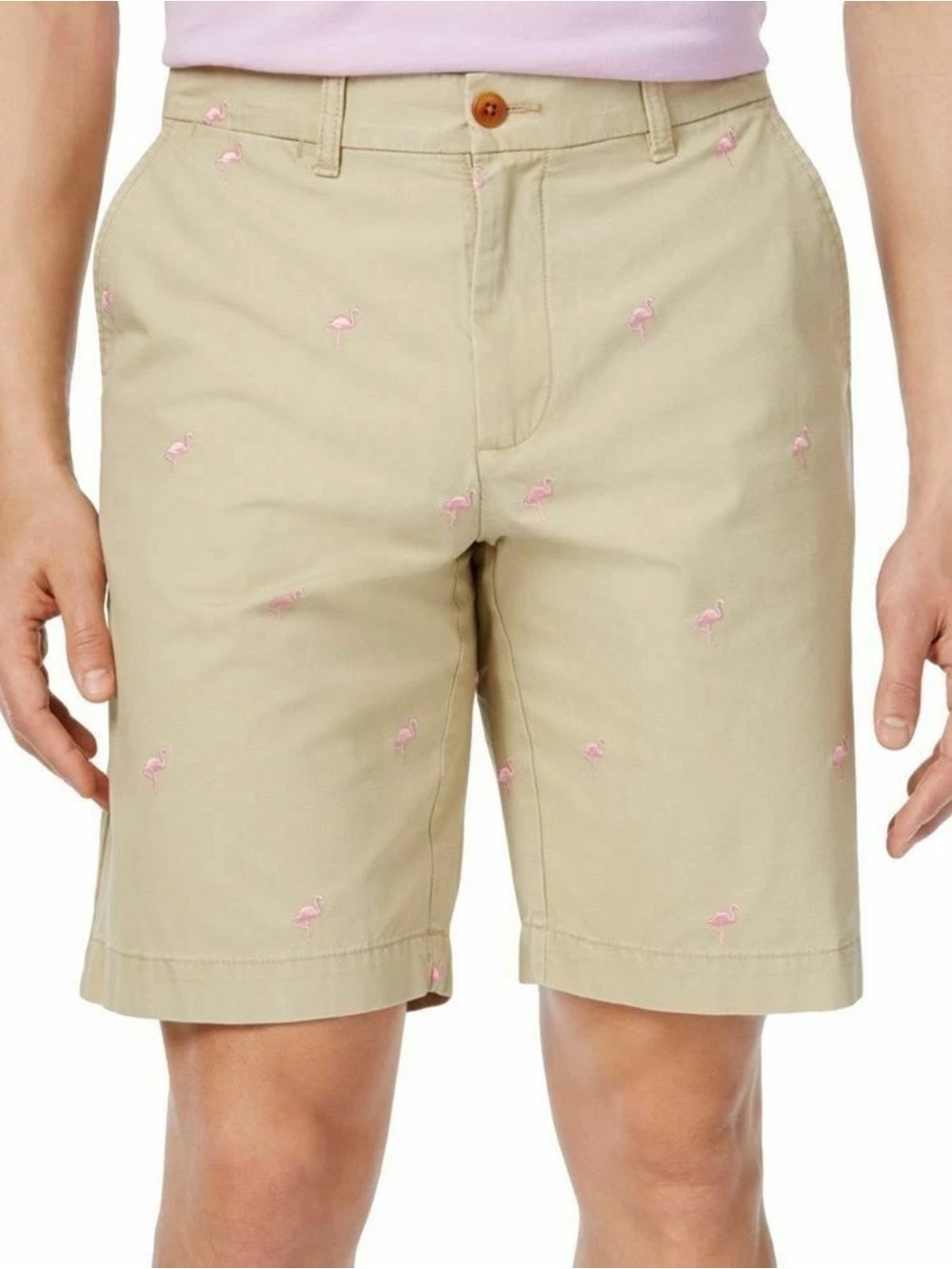Tommy Hilfiger Mens Pink Flamingo Print Shorts in Khaki Color Size 32